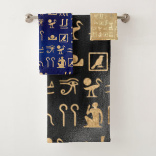 Gold Ancient Egyptian Hieroglyphics Bath Towel Set