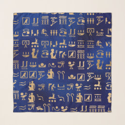Gold Ancient Egyptian Hieroglyphics on Blue Scarf