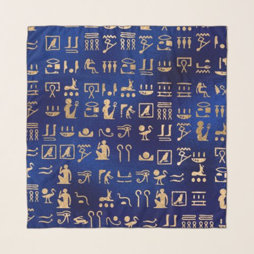 Gold Ancient Egyptian Hieroglyphics on Blue Scarf