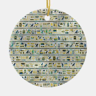 Gold and Abalone Egyptian hieroglyphs on pearl Ceramic Ornament