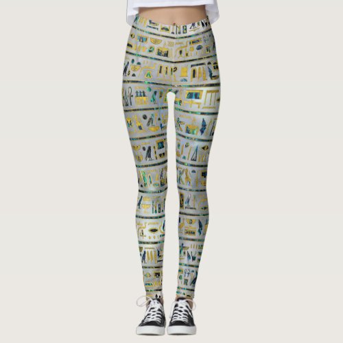 Gold and Abalone Egyptian hieroglyphs on pearl Leggings