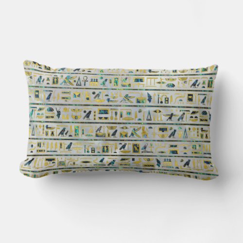 Gold and Abalone Egyptian hieroglyphs on pearl Lumbar Pillow