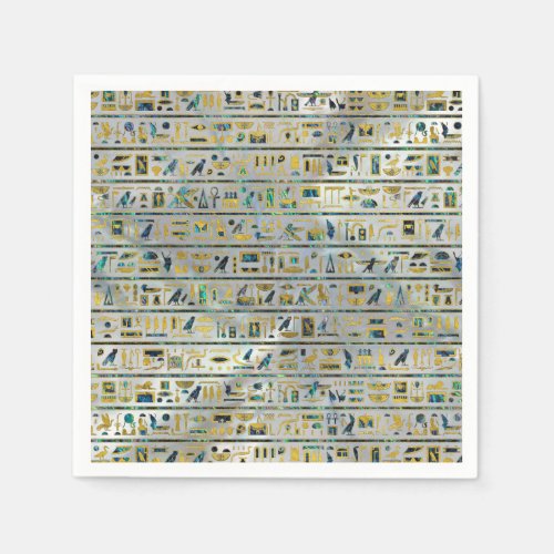 Gold and Abalone Egyptian hieroglyphs on pearl Paper Napkins