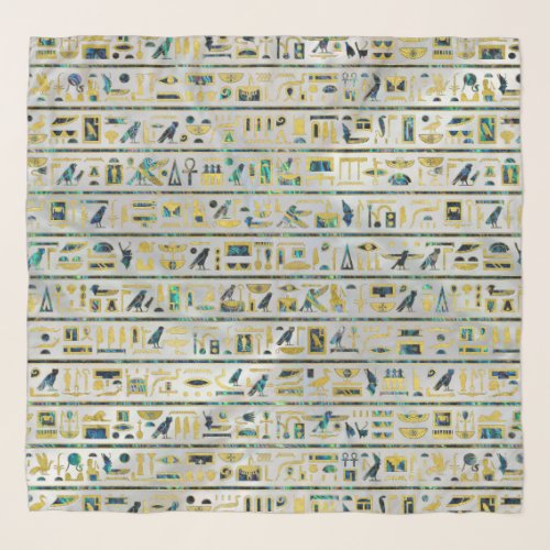 Gold and Abalone Egyptian hieroglyphs on pearl Scarf