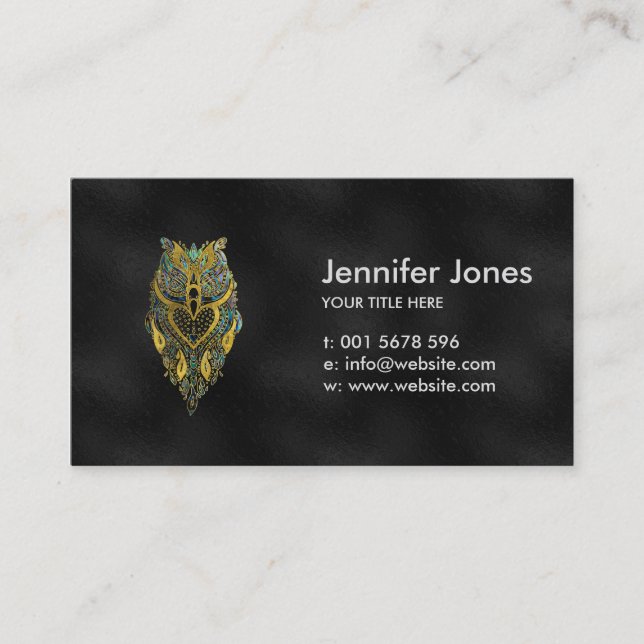 Gold and Abalone Tribal Owl Business Card (Front)