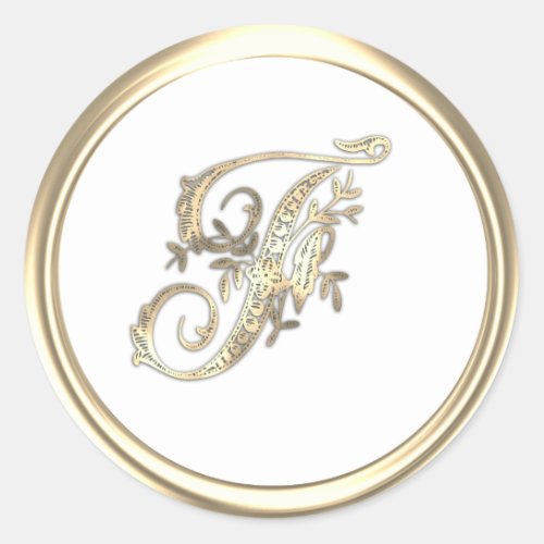 Gold and Any Color Ornate Initial Monogram F Classic Round Sticker