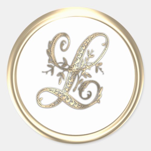 Gold and Any Color Ornate Initial Monogram L Classic Round Sticker
