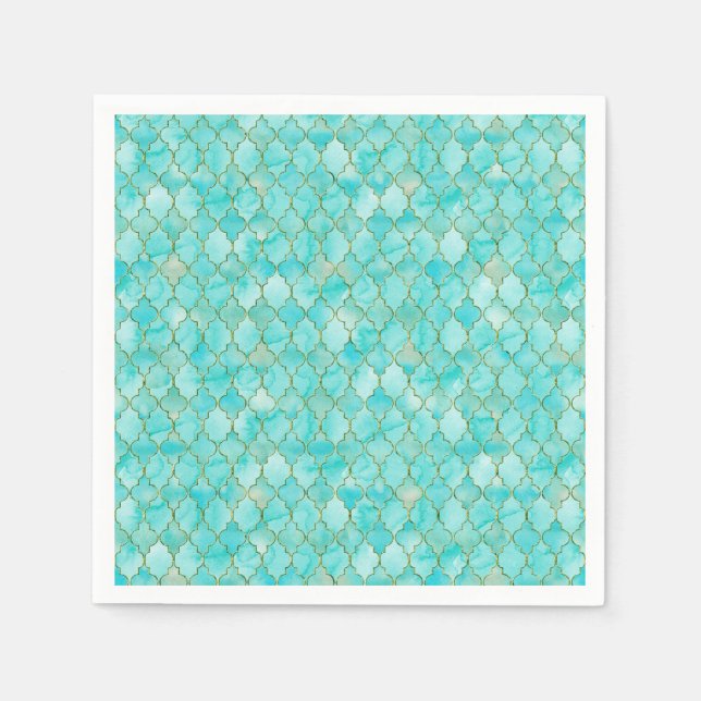 Gold and Aqua Maroccan pattern Napkins (Front)