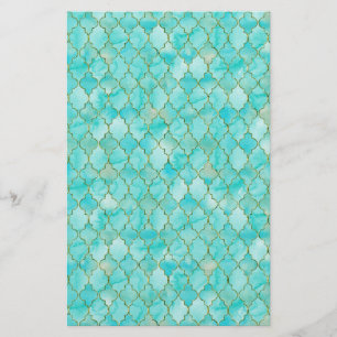 Gold and Aqua Maroccan pattern Stationery