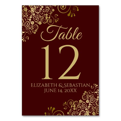 Gold and Auburn Brown Elegant Wedding Table Number