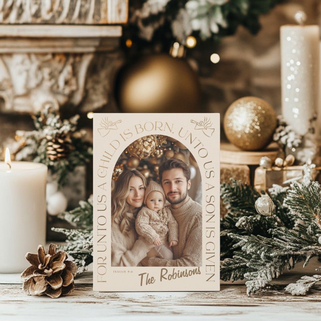 Gold and Beige Angel  Holiday Card (elegance angel Christmas Card - 2 photos)
