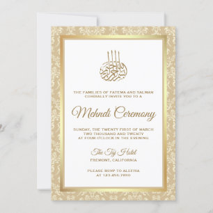 Gold and Beige Damask Islamic Mehndi Ceremony Invitation