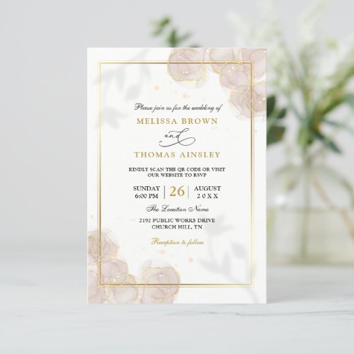 Gold and Beige Elegant Budget Qr Code Wedding Invitation