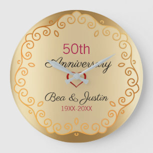 Gold And Beige Floral Ornament Large Clock