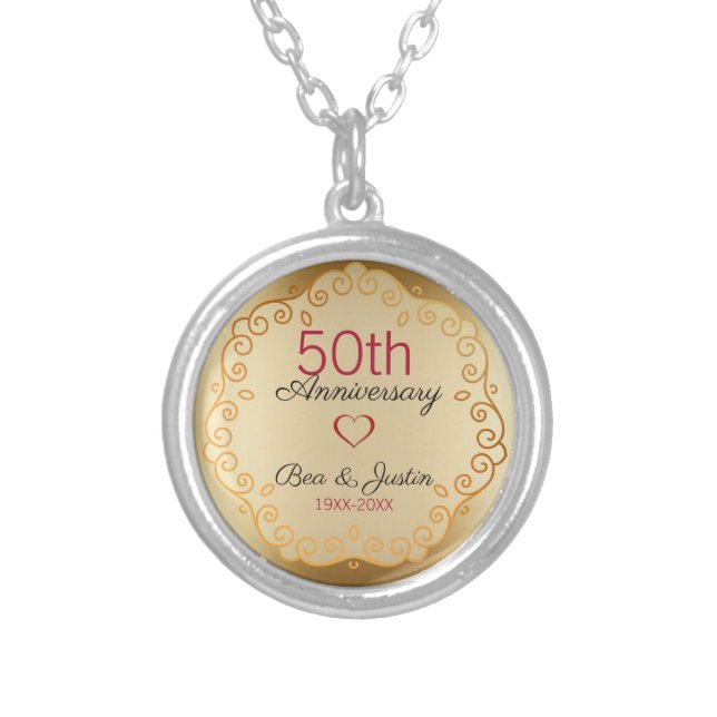 Gold And Beige Floral Ornament Silver Plated Necklace (Front)