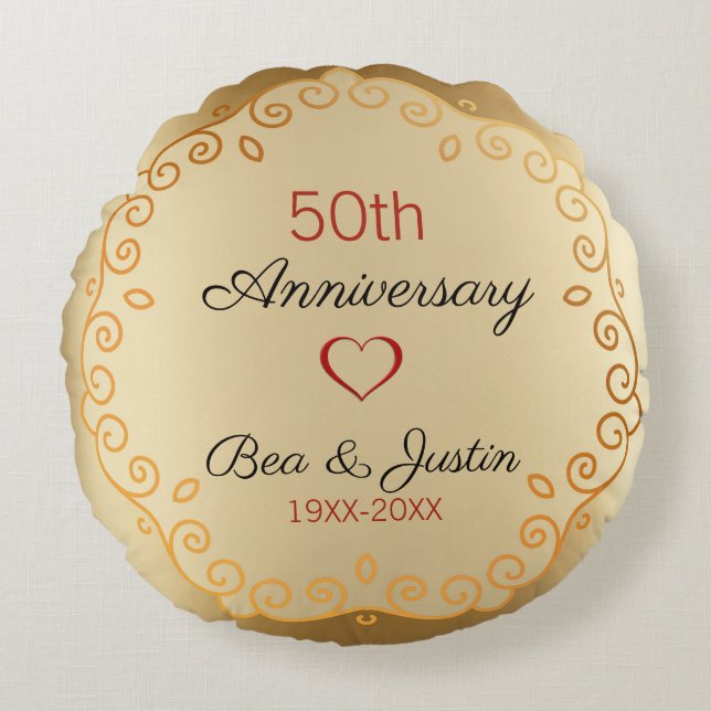 Gold And Beige Ornament Round Pillow (Front)