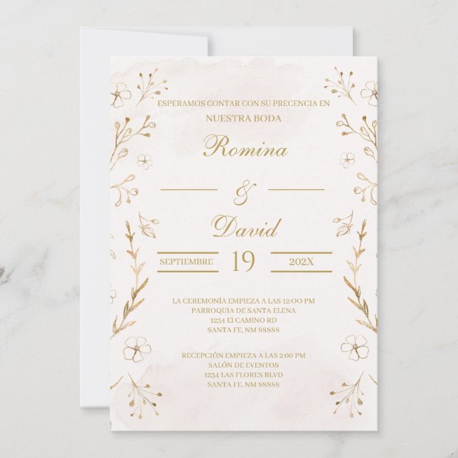 Gold and Beige Spanish Wedding Invitation (Front)