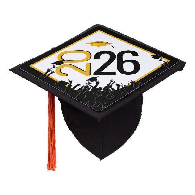 Gold and Black 2026 Graduation Cap Topper (Angled)