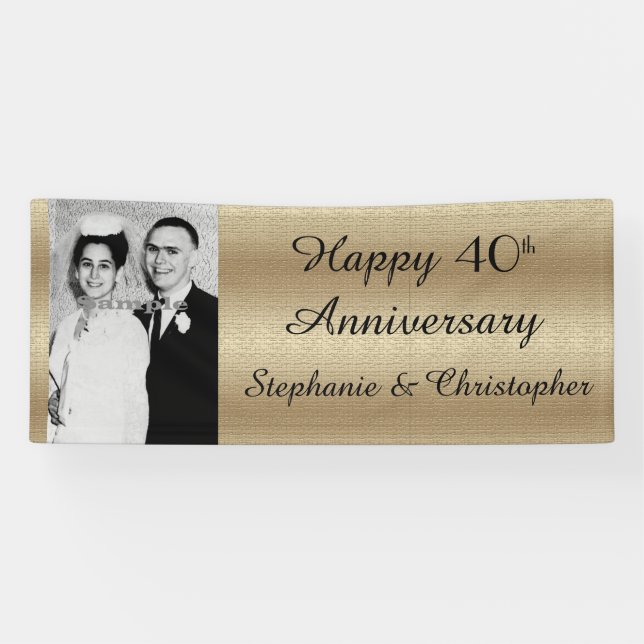 Gold and Black 40th Anniversary Party Trendy Photo Banner (Horizontal)
