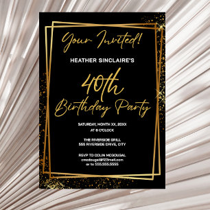  Gold and Black 40th Birthday Party Invitation