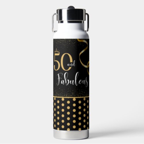 Gold and Black 50 and Fabulous Water Bottle