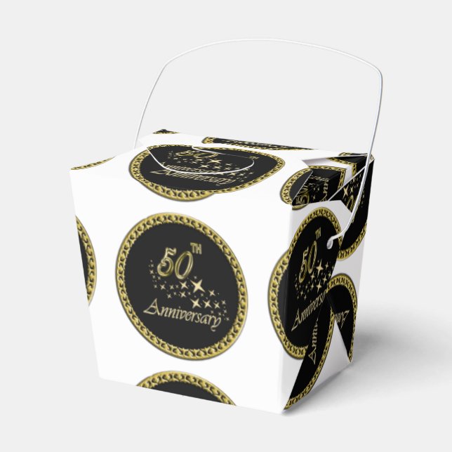 Gold and black 50th Anniversary Celebration Favor Boxes (Front Side)