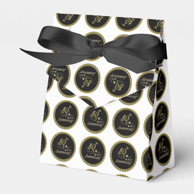 Gold and black 50th Anniversary Celebration Favor Boxes (Front Side)