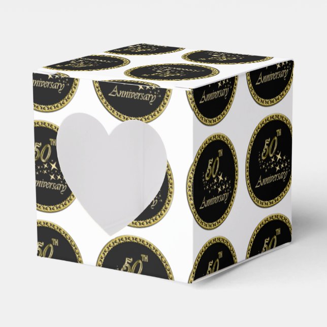 Gold and black 50th Anniversary Celebration Favor Boxes (Front Side)