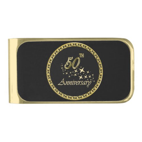 Gold and black 50th Anniversary Celebration Gold Finish Money Clip