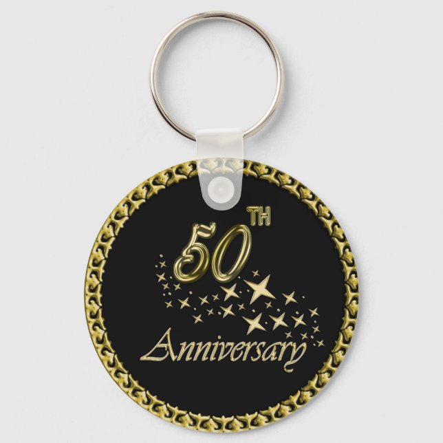 Gold and black 50th Anniversary Celebration Keychain (Front)