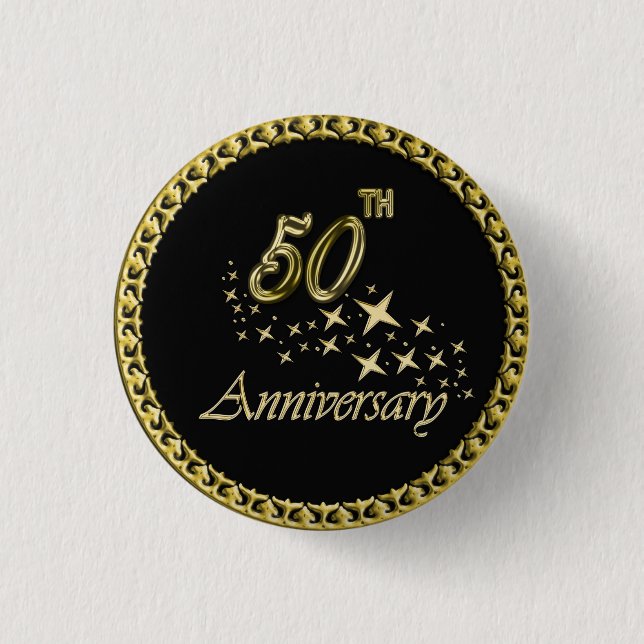 Gold and black 50th Anniversary Celebration Pinback Button (Front)