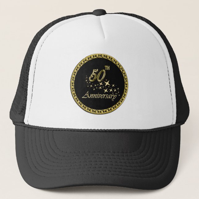 Gold and black 50th Anniversary Celebration Trucker Hat (Front)