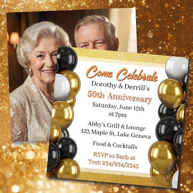 Gold and Black 50th Anniversary Party  Invitation (Creator Uploaded)