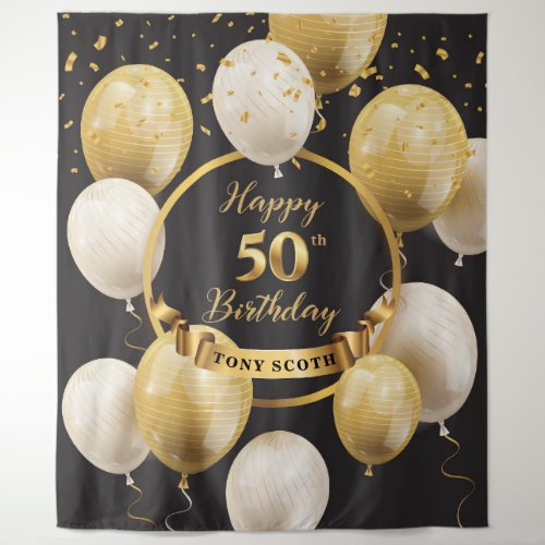 Gold And Black 50th Birthday Backdrop Banner Chic
