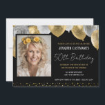 Gold and Black 50th Birthday Photo Invitation<br><div class="desc">Elegant faux silver and gold glitter balloons on the top border. All text is adjustable and easy to change for your own party needs. Great elegant save the date birthday party template design.  any year,  age can be changed</div>