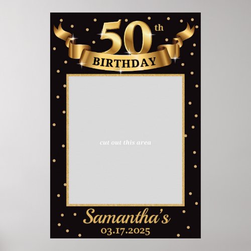 Gold and Black 50th Birthday Photo Prop Frame Chic Poster