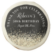 Gold and Black 50th Birthday Thank You Favor Sugar Cookie (Front)