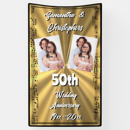 Gold and black 50th wedding anniversary banner