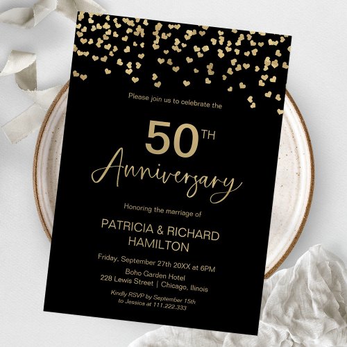 Gold And Black 50th Wedding Anniversary Invitation