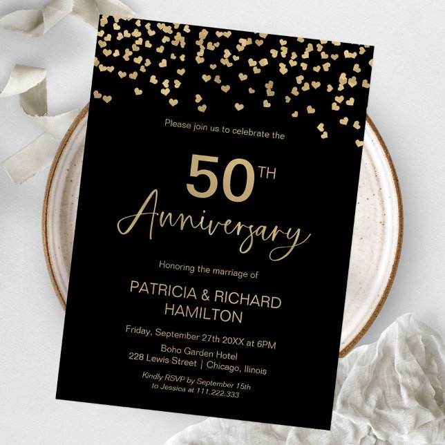Gold And Black 50th Wedding Anniversary Invitation (Creator Uploaded)
