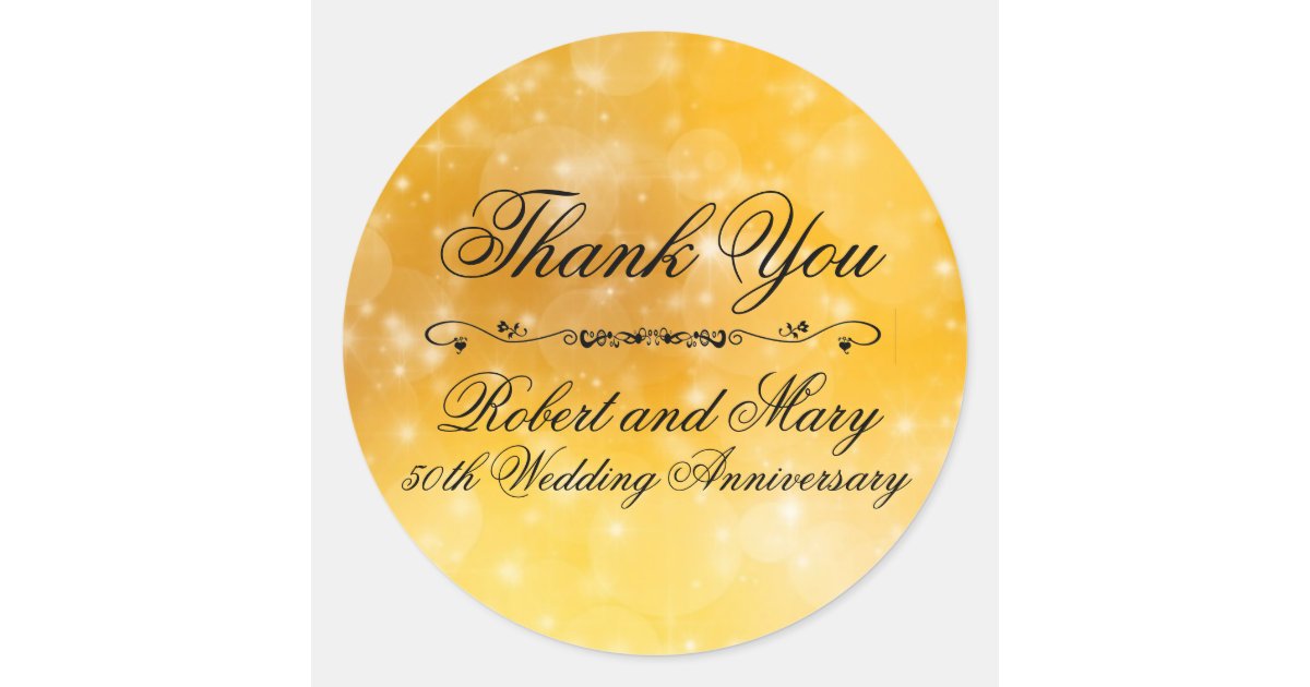 Gold and Black 50th Wedding AnnIversary Thank You Classic Round Sticker ...