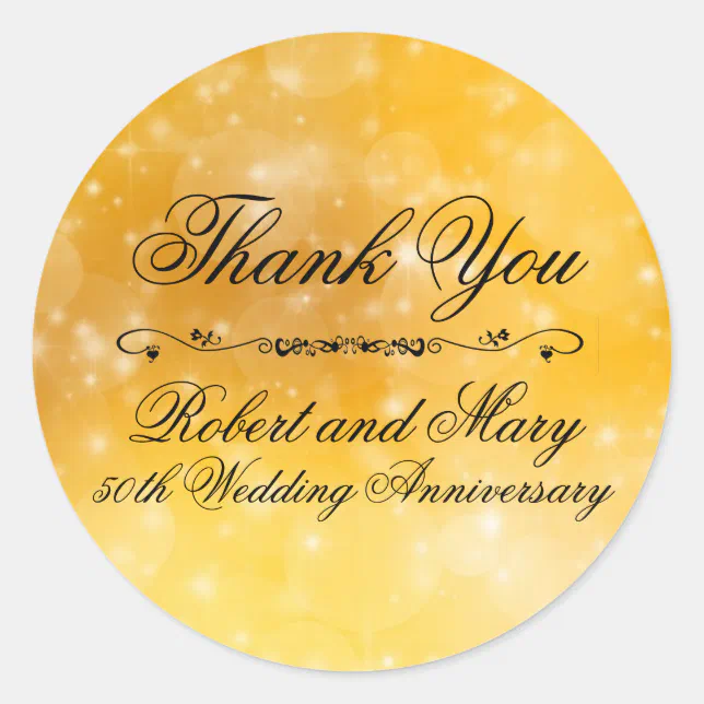 Gold and Black 50th Wedding AnnIversary Thank You Classic Round Sticker ...