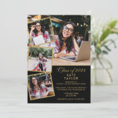 Gold And Black 5 Photo Collage Graduation Party Invitation (Standing Front)