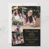 Gold And Black 5 Photo Collage Graduation Party Invitation (Front)