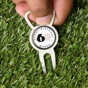 Gold And Black 60th birthday Golf Balls  Divot Tool
