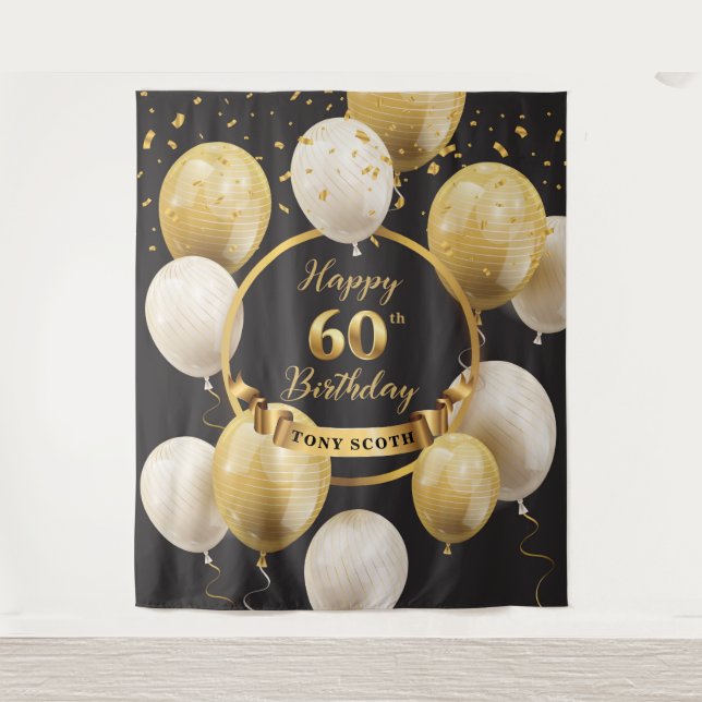 Gold and Black 60th Birthday Party backdrop (Front)