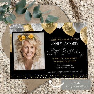 Gold and Black 60th Birthday Photo Invitation
