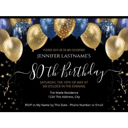 Gold and Black 75th Birthday Invitation