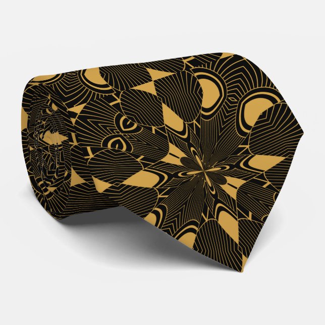 Gold and Black Abstract Art Deco Neck Tie (Rolled)