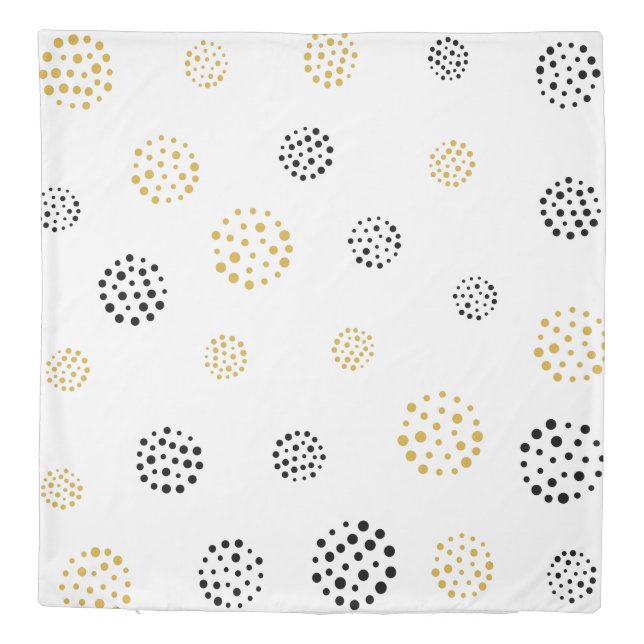 Gold and black abstract dots pattern duvet cover (Back)